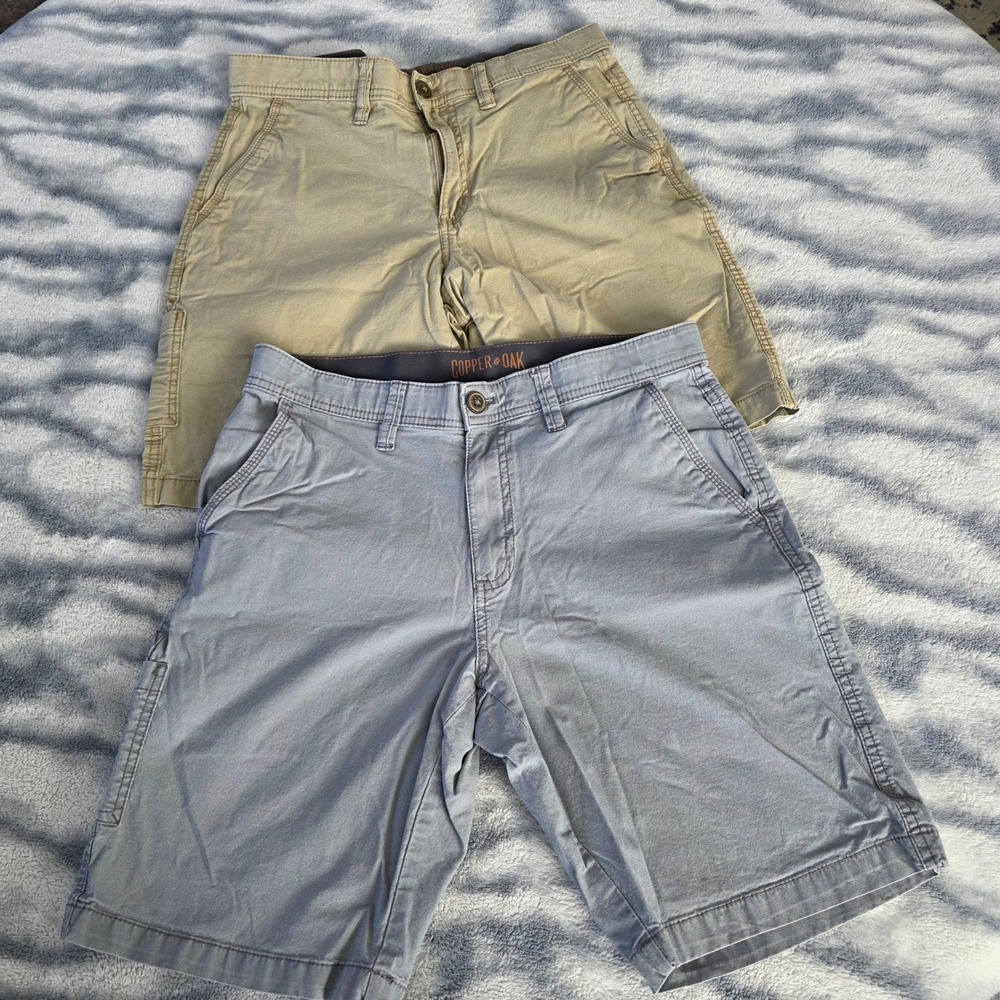 2 Copper & Oak Mens Utility Carpenter Cargo Shorts Tan & Grey Size 30 Stretch‎